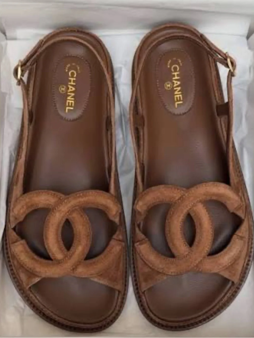 CHANEL Dad sandals 26B Blazy big CC logo suede sandals size 39.5